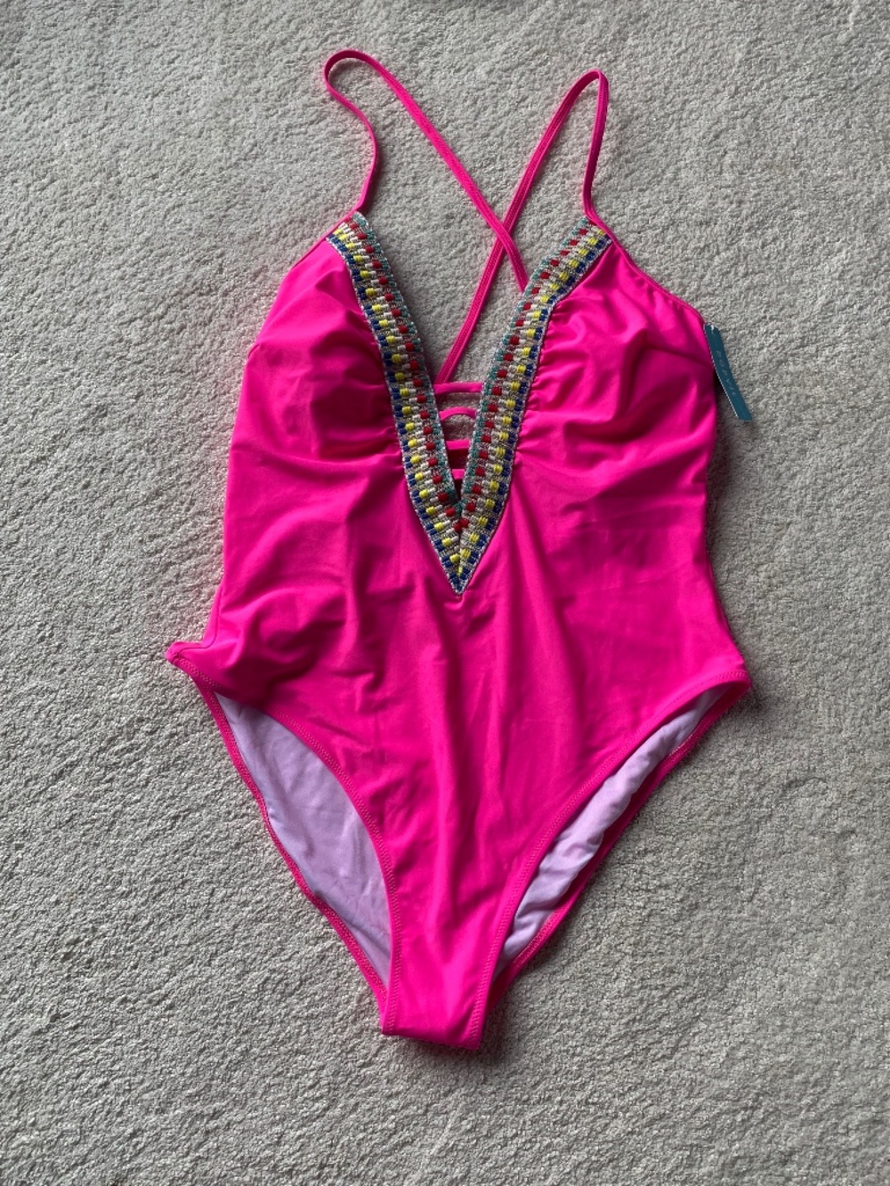 POPVIL neon pink plunge V neck one piece swimsuit SIZE XXL NEW!